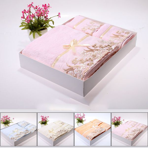 

wedding bath towel gift box set towels bathroom cotton lace 3 pieces serviette bain cologne men bath towels for adults 3dbh122v