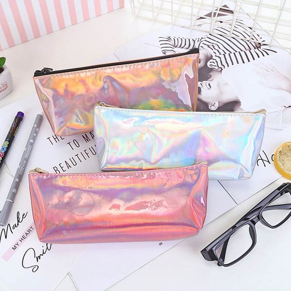 

iridescent laser pencil case pvc holographic pencil bag cute box school supplies stationery gift