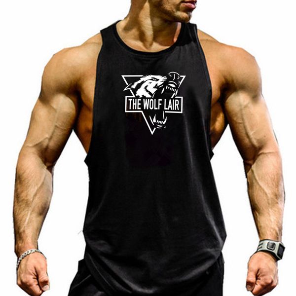 

man jogging vest men undershirt sleeveless vest summer wolf print gym sports clothing crossfit muscle bodybuilding training, Black;blue