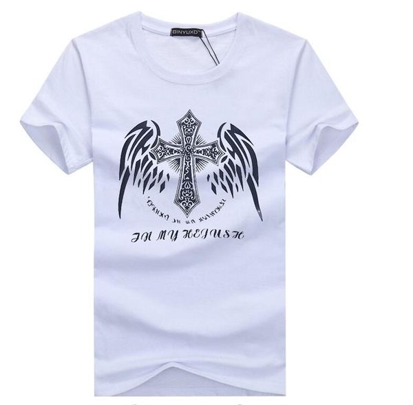 

men's shirts t-shirts clothes summer new printed men t-shirt cross short sleeve wing casual cotton tee shirt size 5xl, White;black
