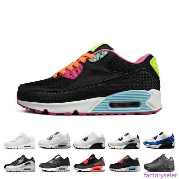 

2019 90 men women running shoes triple black white wheat core oreo sport blue cool grey red men casual sports sneakers us5.5-11