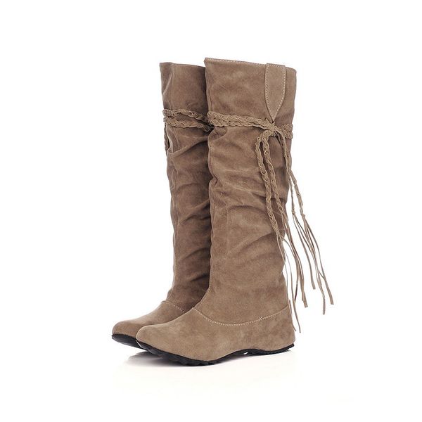 

women tessals knee high boots winter female heighten platforms round toe shoes motorcycle basicÂ booties botas mujer #d2, Black