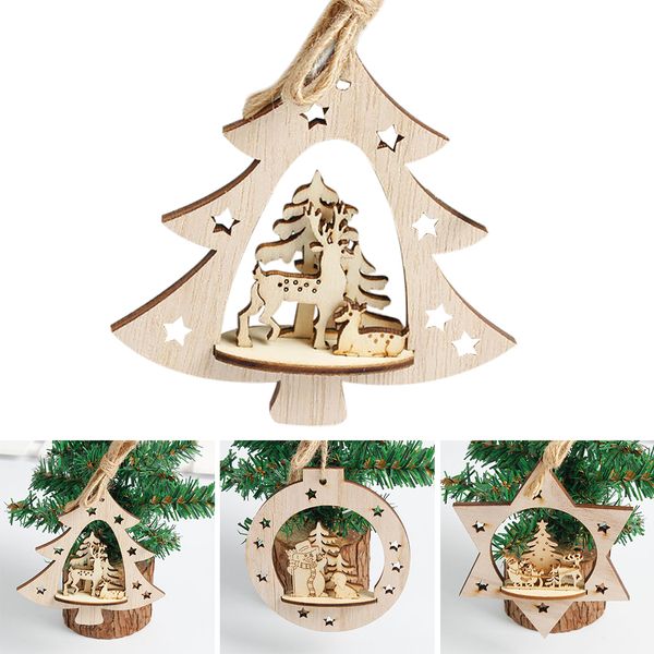 

christmas hanging ornament star bells christmas tree hanging wooden ornaments party decorations for home