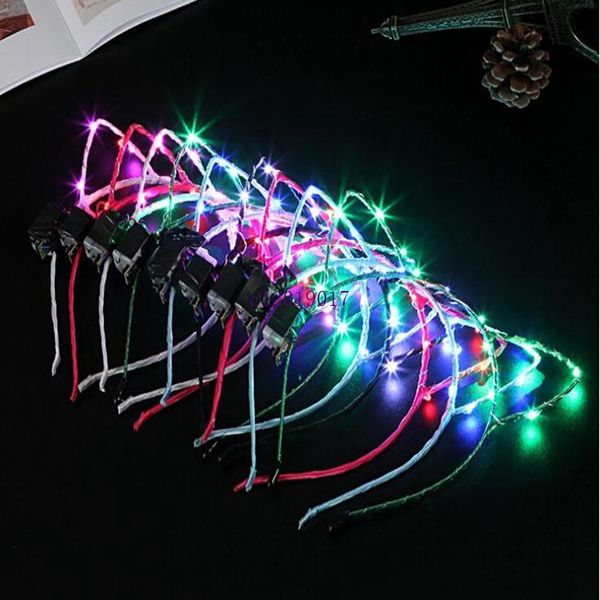 1000 adet Sevimli LED Işık Bandı Kedi Kulaklar Şekil Saç Hoop Maskeli Parti Için Karanlık Kafa Bandı Parlayan dekorasyon