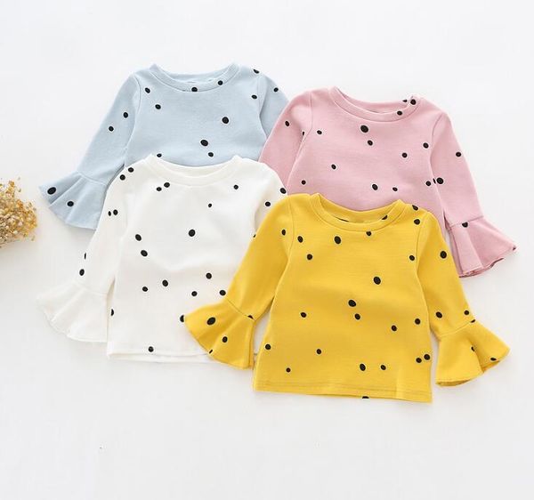 

autumn new children's t-shirt korean girls cotton long-sleeved wave point round lotus sleeve shirt shirt g1421, Blue