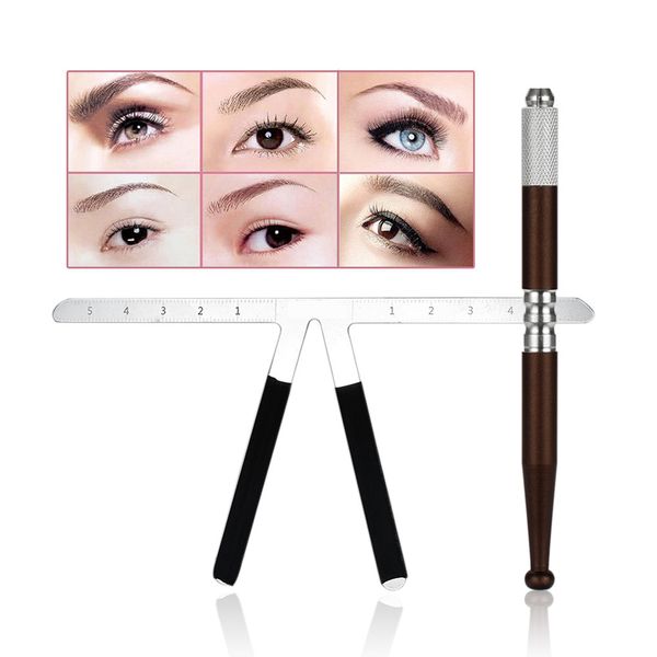 Estêncil de tatuagem para sobrancelha Conjunto de régua Microblading Kit de caneta manual 3D Maquiagem permanente Conjunto de estêncil para tatuagem Microblade