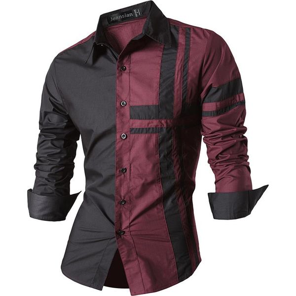 

jeansian men's dress shirts casual stylish long sleeve designer button down slim fit z014 winered2, White;black