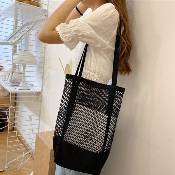 

summer large capacity beach bag women shoulder bags mesh net howllow out handbag crossbody shopping bag lady messenger totes