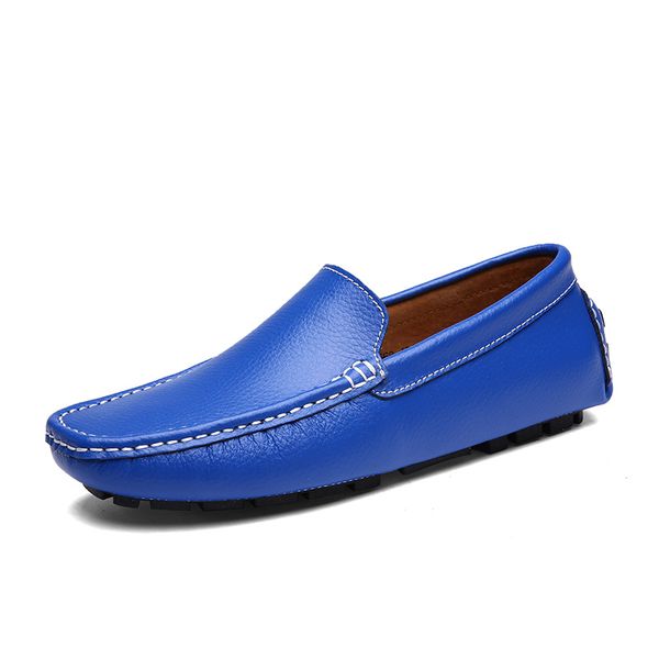 

men loafers real leather shoes royal blue fashion men boat shoes men casual leather shoes male flat sneakers size 39-44, Black