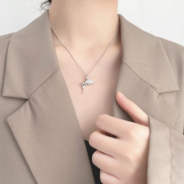 

career ms. simple lovely smooth elf guardian angel pendant choker female chain fashion necklaces 2020, Silver
