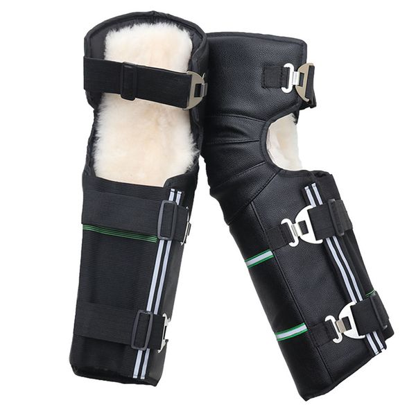 

long winter adjustable riding thickening motorcycle windproof leggings knee pads keep warm anti cold pu leather protector black