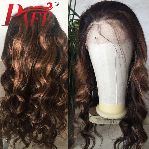 

paff wavy 360 lace frontal wig 1b33#30# pre pluck hairline 150 density malaysia remy human hair 4inch lace wig with baby hair, Black;brown