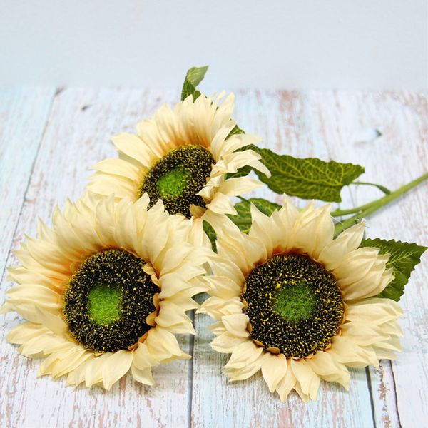 

pastoral diy wedding silk cloth lightweight 3 head fake sunflower artificial flowers with leaves home living room decorative