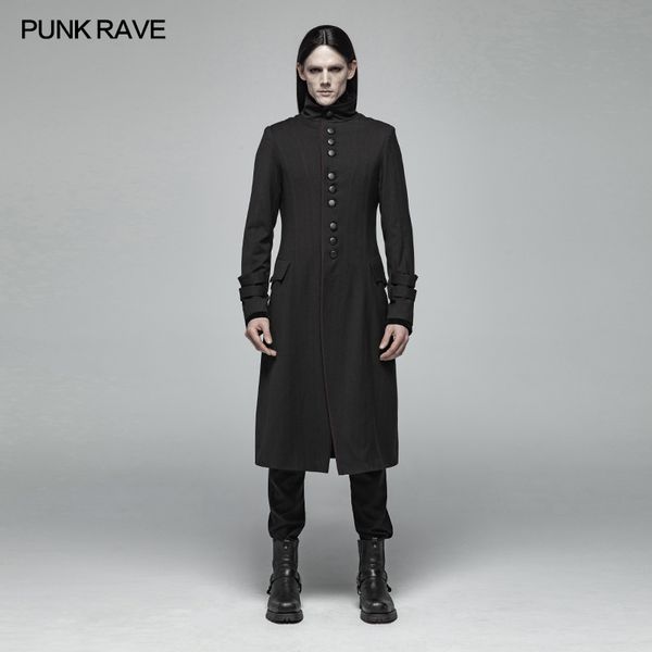 

punk rave men simple gothic mid-length jacket coat fashion punk style party long jacket stage prrform men long coat, Tan;black