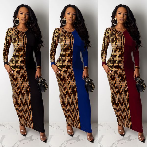 

18yx9173 women's autumn and winter new fashion print splicing casual dress fashion slim long sleeve outwear base model, Black;gray