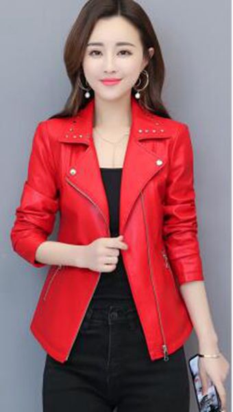 

women europe and the united states spring and autumn business british new trend boutique slim large size short sheep leather coat 8697 m-4xl, Black