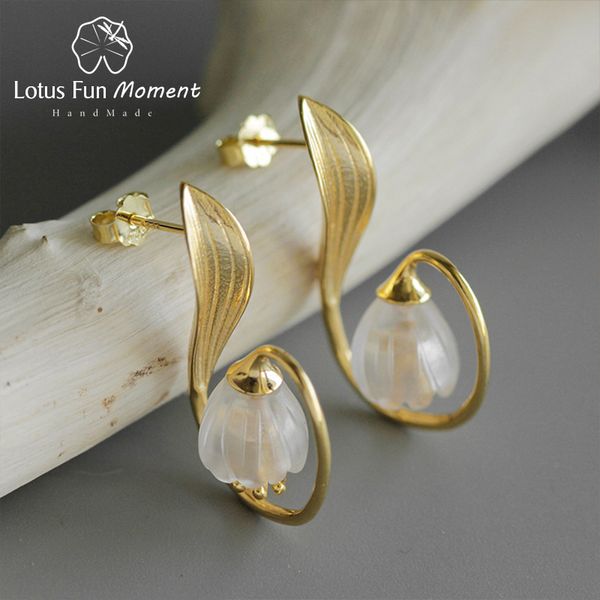 

lotus fun moment real 925 sterling silver handmade fashion jewelry natural crystal lily of the valley flower dangle earrings