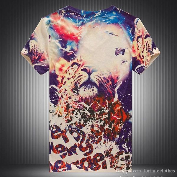 

lion 3d digital print mens tshirt designer v neck colorful starry sky short sleeves casual mens tees, White;black