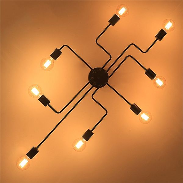 Industrial Creative Black Metal 8 Light Semi Flush Mount Ceiling
