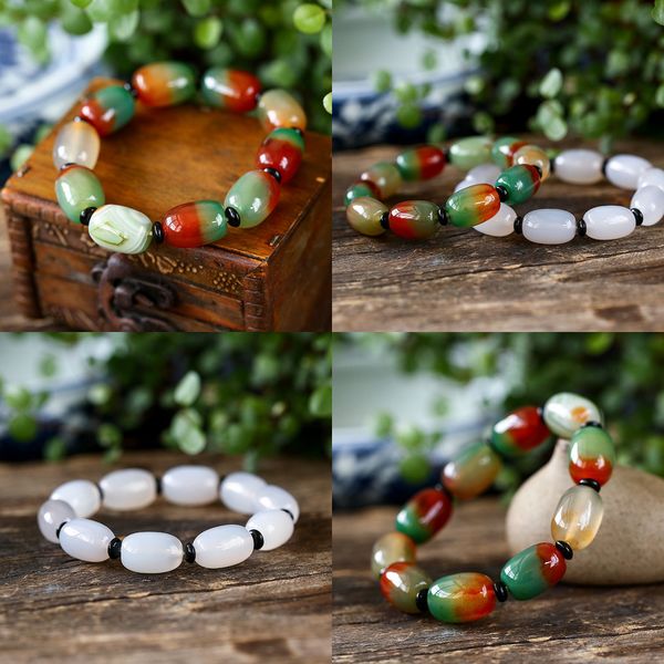 

beaded natural peacock agate bead bracelet jade barrel shaped beads hand decorate male ma'am ornaments pearl bracelets jewelry, Black