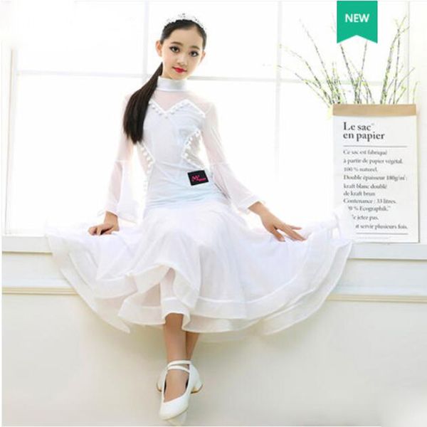 

standard ballroom dance dresses children elegant white waltz competition dancing skirt girl's classical dance dress, Black;red