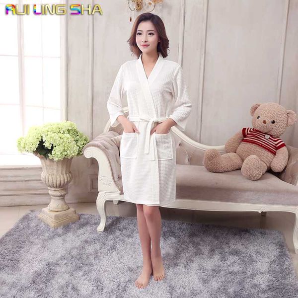 

women's sleepwear towel bath robe dressing gown men women sleeve solid cotton waffle sleep lounge bathrobe peignoir nightgowns lovers, Black;red