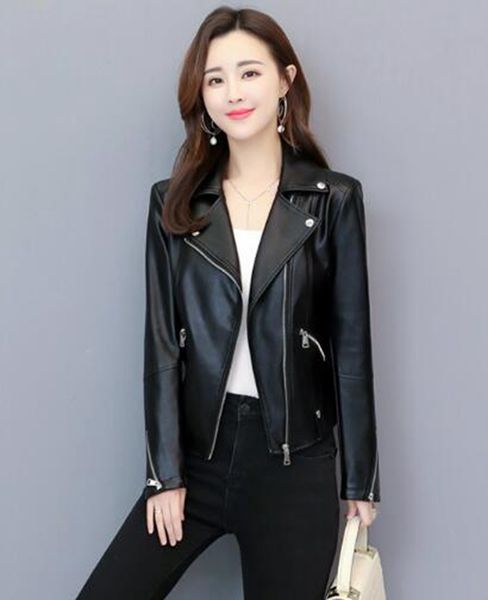 

women europe and the united states spring and autumn business british new style trend boutique show slim slim short sheep leather coat m-4xl, Black
