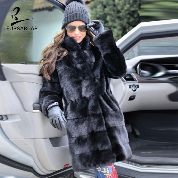 

fursarcar women slim real minks winter jacket 2019 new fashion luxury genuine black coats for femal natural fur outwear