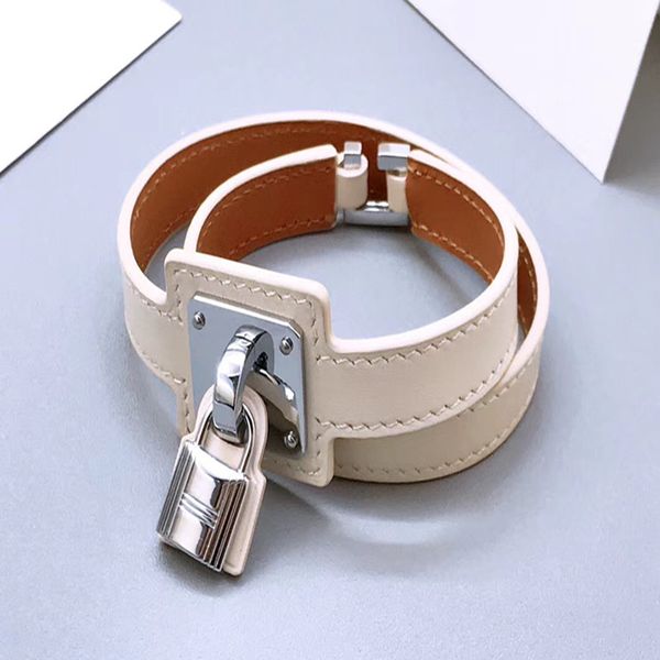 

luxury designer jewelry women bracelets double loop lock bracelet fashion men charm bracelet leather designer bangles, Black