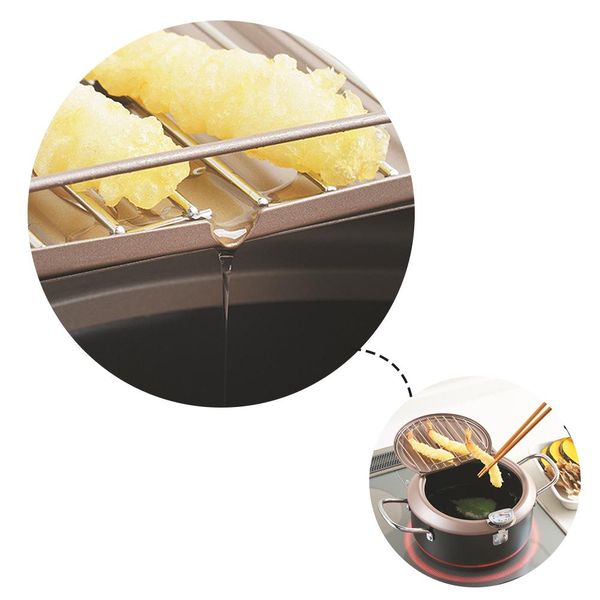 

tempura deep fryer pot with lid and thermometer oil drip drainer rack temperature control fryer pan kitchen cookware 20cm