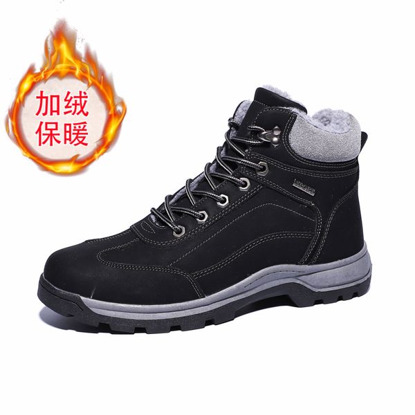 

men work shoes men outdoor winter fur boot with waterproof breathable membrane construction traditional lace-up closure, Black