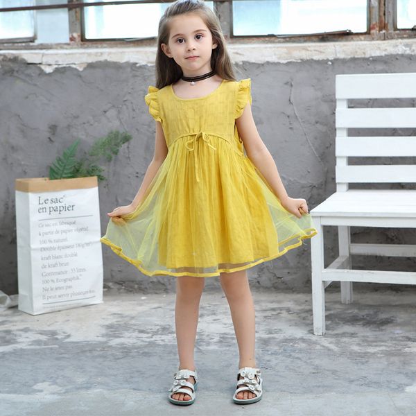 

vgiee dresses for girls 2020 summer sleeveless solid yellow princess dress girl children's costumes, Red;yellow