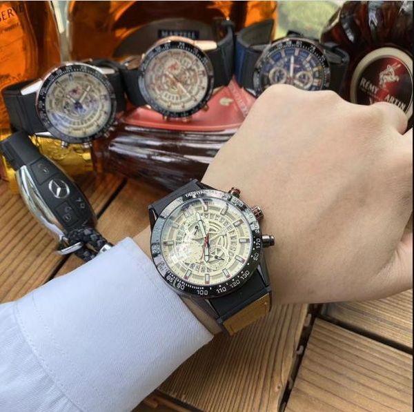 

новых моды роскошных мужских часов кожаного ремешка автоматической дата многофункциональная случайный спортивные кварцевые часы небольшой ра, Slivery;brown