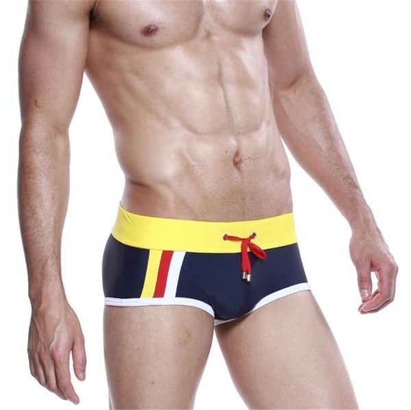 

summer contrast color short mens swimwear nylon skinny bathing suits drawing mens boxer male apparel