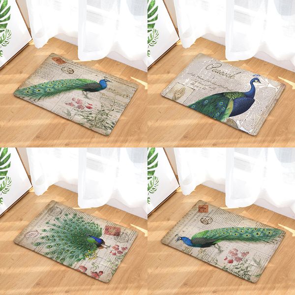 Vintage Peacock Doormat Bath Kitchen Carpet Decorative Anti Slip
