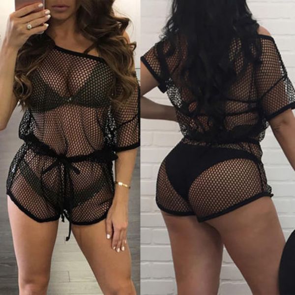 

women ladies mesh beachwear hollow crochet bikini cover up see through cover ups swimsuit, Blue;gray