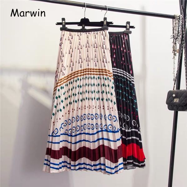 

marwin 2019 new-coming spring high street geometric a-line mid-calf empire women skirts fashion folk-custom s, Black