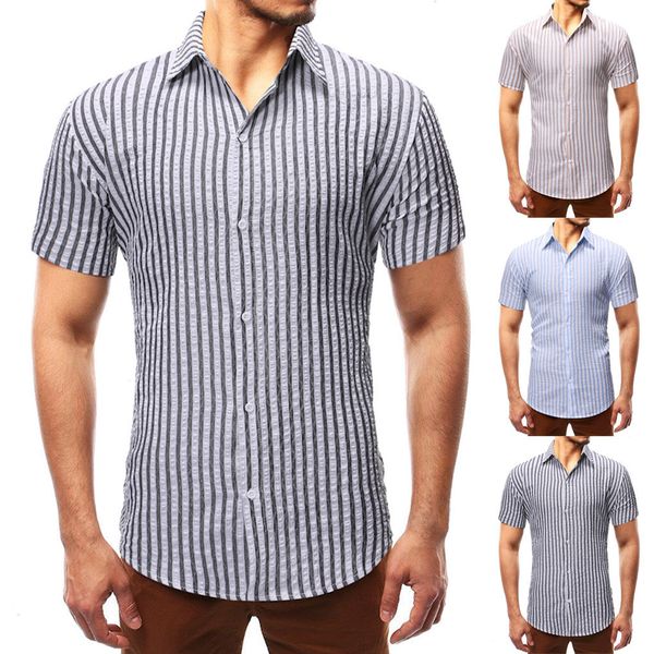

new fashion men's luxury stylish casual fashion men's summer slim casual striped button short-sleeved shirt blouse -2xl, White;black