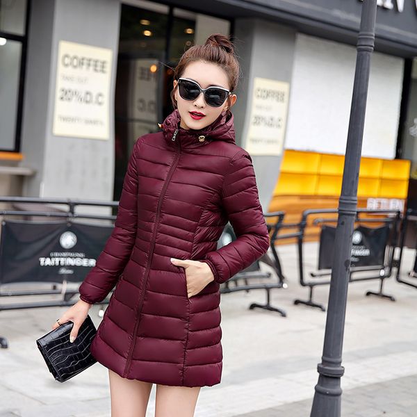 

2019 new brand down parka winter down jacket women long jacket outwear ultralight hooded thin hat coat, Black