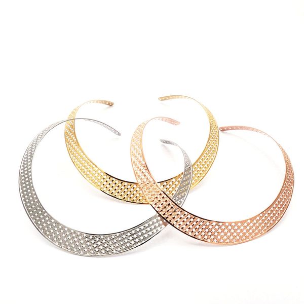 

european and american punk women circle collar three color stainless steel choker necklace torques for women gift n04022, Silver