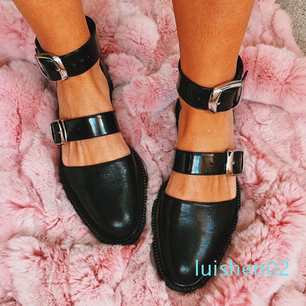 

2019 women new female shoes woman summer buckle strap comfortable ladies slip-on flat sandals l02, Black