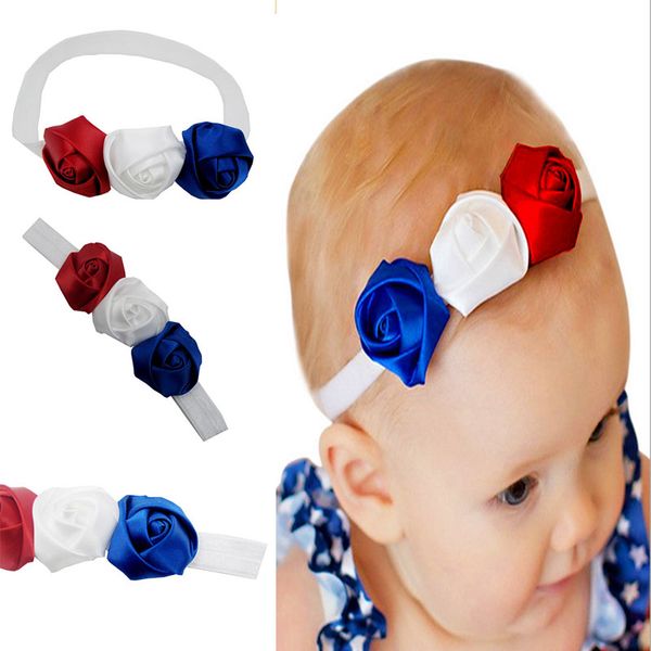 

new cute baby girl 3pcs rose flower headbands elastic hairbands kids flower headwear for usa independence day, Slivery;white