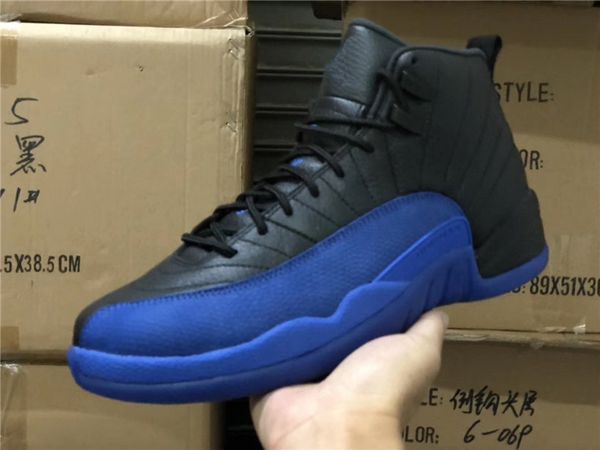 

est authentic 12 game royal men basketball shoes black blue sports sneakers real carbon fiber 130690-014 with original box