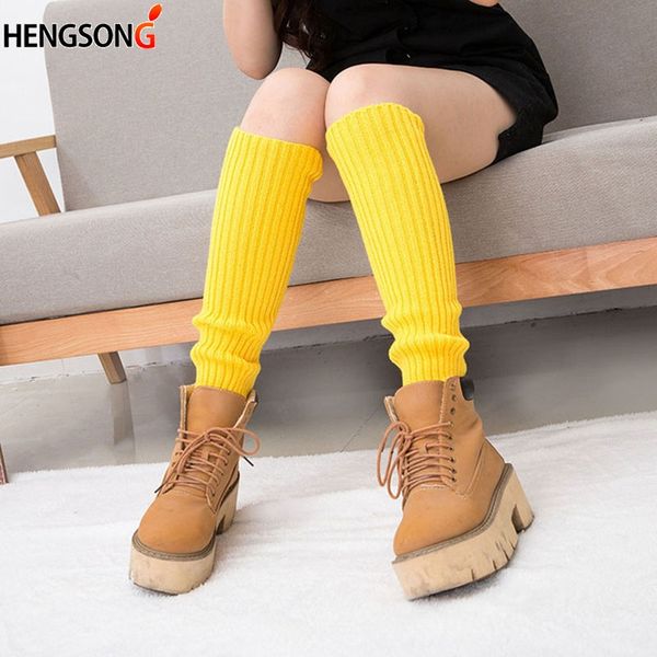 

new winter warm women casual long knitted leg warmer kneepad fluorescence color soft plush tube socks girls 10 color, Black;white