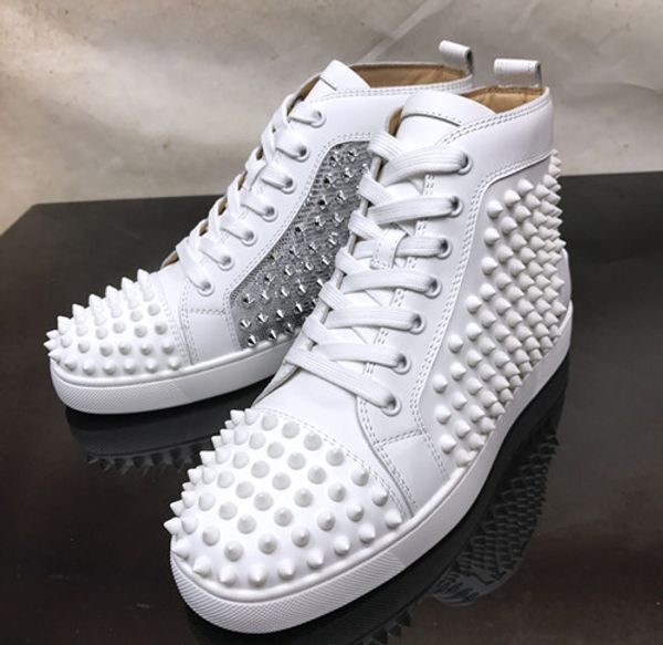 

original high spikes red bottom sneakers shoes,men women luxury designer outdoor trainer white silver party dress leisure shoes, Black