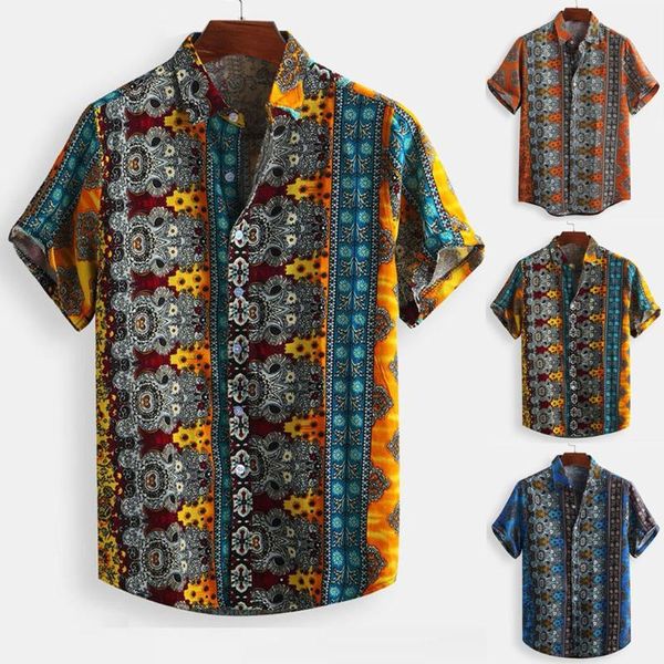 

mens shirts ethnic short sleeve casual cotton linen printing hawaiian shirt blouse korean clothes masculina camisa masculina, White;black