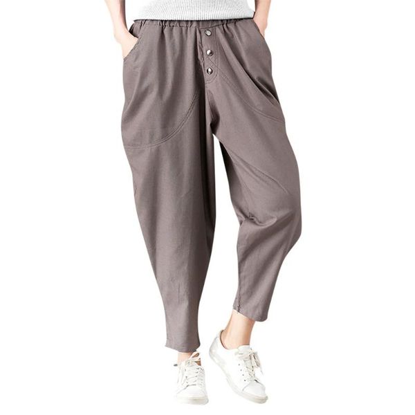 

jaycosin new loose cotton linen pants women soft harem pants breathable slim ankle length korean leisure hallen, Black;white