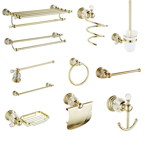 

antique gold polished bathroom accessories white crystal bath decoration bathroom hardware set solid brass products hw