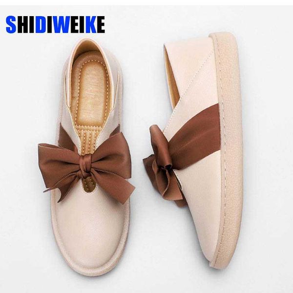 

fashion woman flat shoes ladies quality leather shoe casual loafers women slip on flats lady solid butterfly-knot shoes ab525, Black