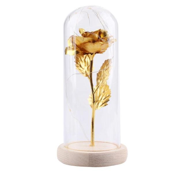 

eternal flower gold foil rose led luminous glass cover flowers gift wedding decoration party rose flower immortality